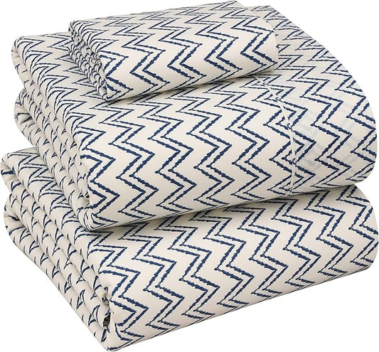 RUVANTI 100% Cotton Sheets – Twin Size Percale Bedding, Cooling & Breathable Floral Design, Durable with a Crisp, Soft & Comfortable Feel, 16" Deep Pocket, 3-Piece Set, Chevron