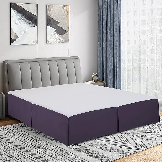 Cathay Home Double Brushed Microfiber Pleated Easy Fit Bed Skirt, Ultra Soft, Fade and Wrinkle Resistant - Eggplant, California King