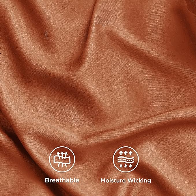 Bedsure California King Sheet Sets, Cooling Sheets, Rayon Derived from Bamboo, PureWoven, Breathable & Soft, Deep Pocket Up to 16 Inches, Hotel Luxury Silky Bedding for Hot Sleepers, Burnt Orange