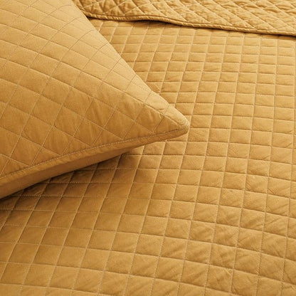 Lush Decor Ava Quilt Diamond Pattern Solid 3 Piece Oversized Bedding Blanket Bedspread Set - Full/Queen - Mustard