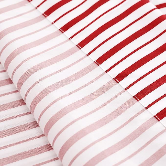 Best Season Burgundy Red Striped Sheets Set Twin Size 3 Piece - Super Soft, Easy Care & Breathable Red and White Pinstripe Bed Sheet Set with 16-Inch Deep Pockets, Great Gift for Christmas & Birthday