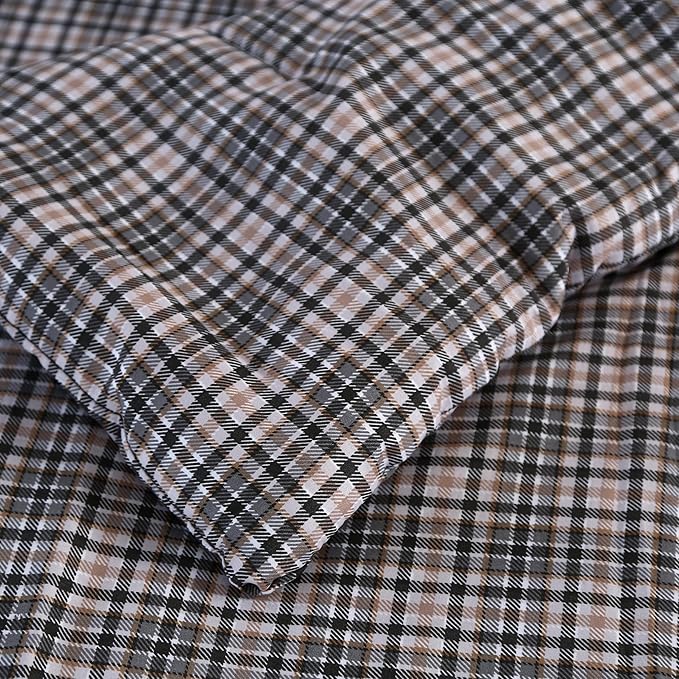 SDIII 3PCS Brown Gingham Comforter Set Full 100% Washed Microfiber Lightweight Gingham Bedding Full Farmhouse Shabby Chic Checkered Bedding Brown