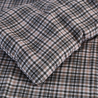 SDIII 3PCS Brown Gingham Comforter Set Full 100% Washed Microfiber Lightweight Gingham Bedding Full Farmhouse Shabby Chic Checkered Bedding Brown