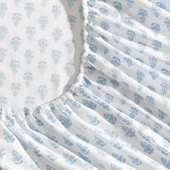 Laura Ashley - Queen Sheet Set, Crisp & Cool Sheets w/a Naturally Smooth Cotton Percale Feel, Deep Pocket, Bed Sheets with Matching Pillowcases & Fitted Sheet (Francesca Blue)