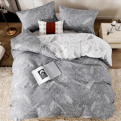OAITE Duvet Cover Set,100% Cotton Comforter Cover with Leaf Pattern Duvet Cover Set,Soft Bedding Set Includes with 3 Piece (2 Pillow Shams,1 Duvet Cover)