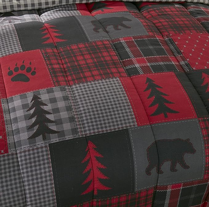Donna Sharp Queen Comforter Set - 3 Piece Set - Red Forest - Queen Comforter and Two Standard Pillow Shams - Machine Washable - Perfect for Rustic Décor