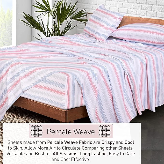 RUVANTI 100% Cotton Sheets – California King Percale Bedding, Cooling & Breathable Floral Design, Durable with a Crisp, Soft & Comfortable Feel, 14" Deep Pocket, 4-Piece Set, Times
