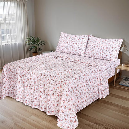 RUVANTI 100% Cotton Sheets – California King Percale Bedding, Cooling & Breathable Floral Design, Durable with a Crisp, Soft & Comfortable Feel, 14" Deep Pocket, 4-Piece Set, Bouquet