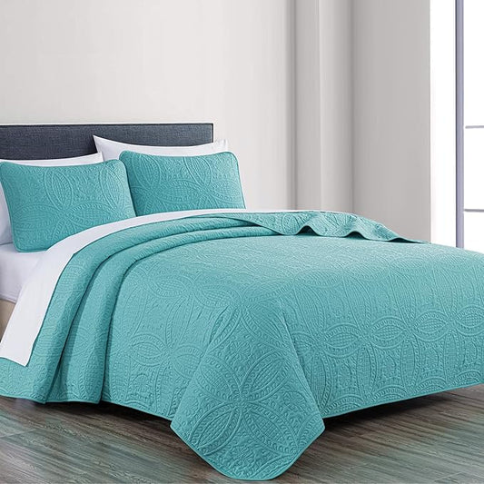 Chezmoi Collection Austin 3-piece Oversized Bedspread Coverlet Set (Queen, Turquoise) | Oversized, Lightweight, Fade Resistant