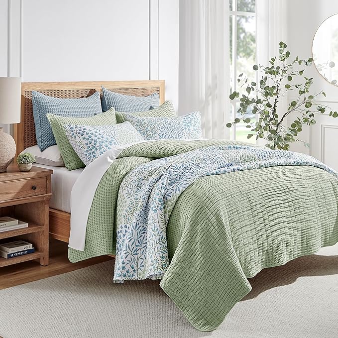 Levtex Home Mills Waffle Full/Queen Quilt Set (88x92in) with 2 Pillow Shams (26x20in) - Desert Sage - 100% Cotton Full/Queen Size Quilt Bedding Set - Lightweight, Soft, Pre-Washed