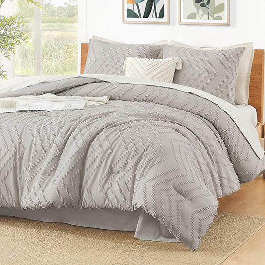 Litanika Comforter Super King Size Set Linen, 3 Pieces Chevron Tufted Solid Bedding Comforter Sets, Fluffy Bed Set