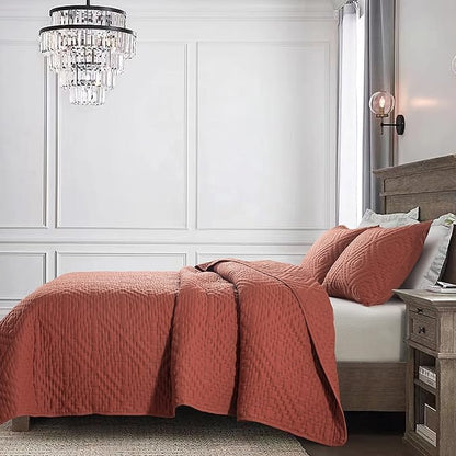 R.SHARE Burnt Orange Queen Size Quilt Bedding Sets with Pillow Shams, Boho Full Lightweight Soft Bedspread Coverlet, Quilted Blanket Thin Comforter Bed Cover for All Season, 3 Pieces, 90x90 inches