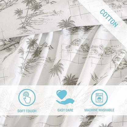 Tommy Bahama - King Sheets, Cotton Percale Bedding Set, Crisp & Cool, Stylish Bedding Set (Vintage Map Brown, King)