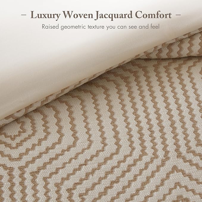 Madison Park Signature King Luxury Jacquard Comforter Set, Removable Duvet Cover with Insert, Oversized Overfilled Bedding, Hand-Guided Embroidered Texture Accents, Geometric Ivory, 9-Piece