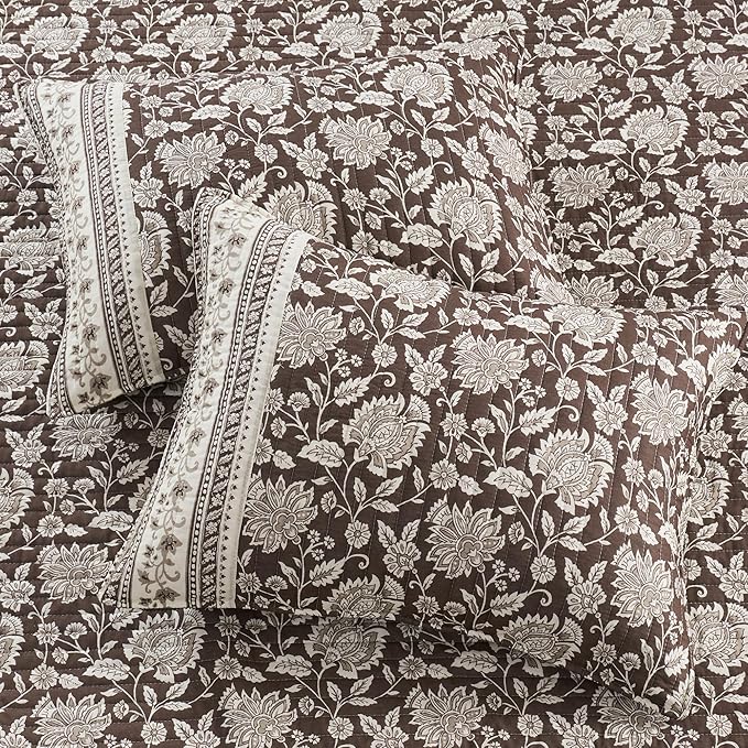 Levtex Home Adare Cocoa Reversible King/Cal King Quilt Set (106x92in) and 2 Pillow Shams (36x20in) - Floral Bedding - Brown Cream - Cotton King Size Quilt Bedding Set - Lightweight, Soft, Pre-Washed