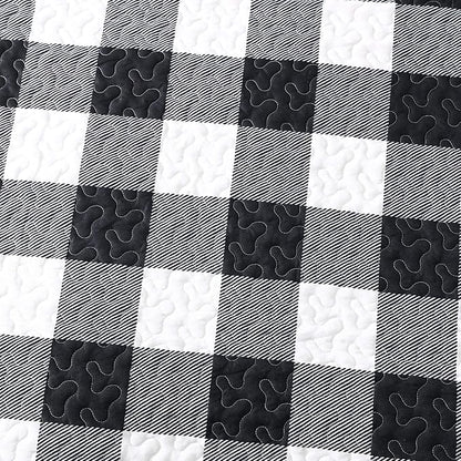 EXQ Home Quilt Set King Size 3 Piece,Lightweight Microfiber Coverlet Modern Style Black and White Squares Pattern Bedspread Set(1 Quilt,2 Pillow Shams)