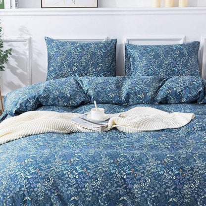 VM VOUGEMARKET Blue Floral Comforter Set Twin XL 3 Pcs Vintage Flower Botanical Pattern Comforter Set, All Season Soft & Lightweight Comforter for Teen Girls 68"x90"