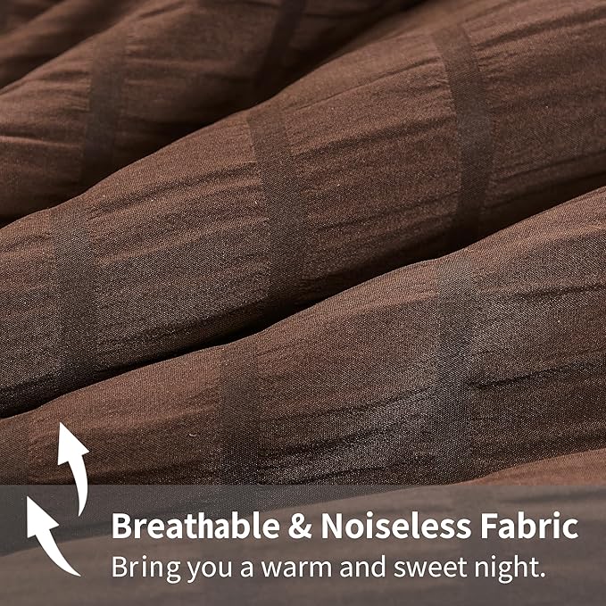 AveLom Brown Seersucker Queen Comforter Set (90x90 inches), 3 Pieces-100% Soft Washed Microfiber Lightweight Comforter with 2 Pillowcases, All Season Down Alternative Comforter Set for Bedding
