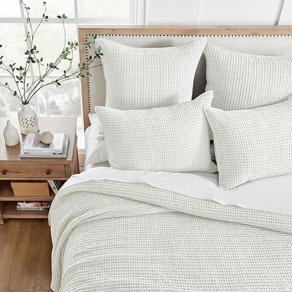 Levtex Home Mills Waffle King Bedspread Set (122x106in) with 2 Pillow Shams (36x20in) - Cream - Cotton Waffle King Size Bedspread Set - Soft, Pre-Washed