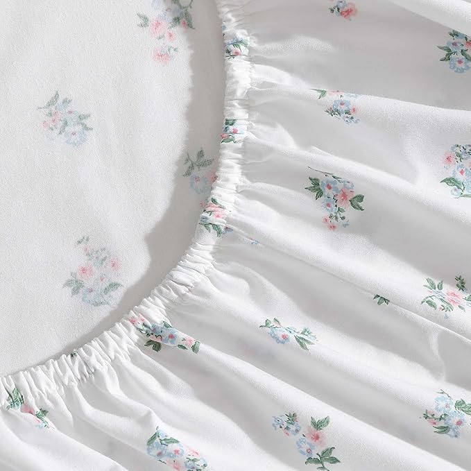 Laura Ashley - Twin Sheet Set, Crisp & Cool Cotton Percale Bedding with Deep Pockets, Lightweight for Year Round Comfort, Bed Sheets with Matching Pillowcase (Harperette Blue)