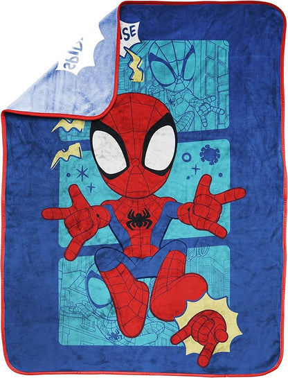 Jay Franco Kids Plush Throw Blanket – Soft & Cozy Fleece Throw for Bedroom & Couch Décor, Official Licensed Product, Blue - Spidey & Friends, 40x50 - Travel Blanket