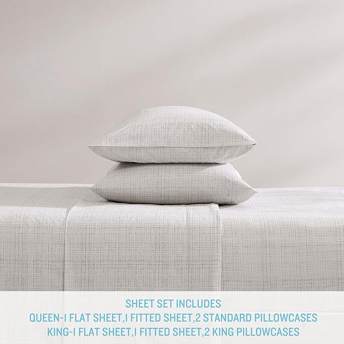 Tommy Bahama - King Sheets, Washed Percale Cotton Bedding Set, Soft & Breathable Bedroom Decor with Deep Pockets (Raffia Linen Beige, King)