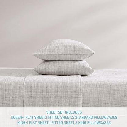 Tommy Bahama - Queen Sheets, Washed Percale Cotton Bedding Set, Soft & Breathable Bedroom Decor with Deep Pockets (Raffia Linen Beige, Queen)