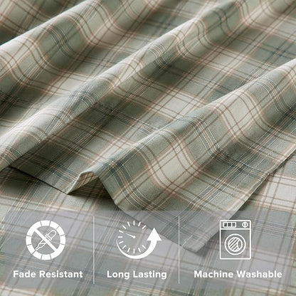 Comfort Spaces 100% Cotton Sheets Full, Breathable, Naturally Cool Cotton Sheets, Soft Cotton Bed Sheets with 14" Elastic Pocket Fits up to 16" Mattress, All Seasons Sheet Set, Wesley Green 4 Piece
