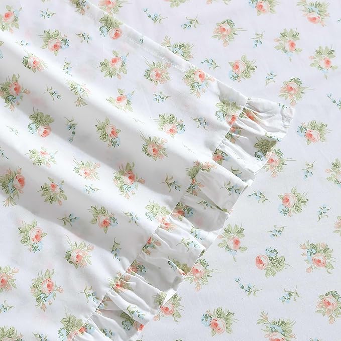 Laura Ashley - Twin XL Sheet Set, Crisp & Cool Cotton Percale Bedding with Deep Pockets, Lightweight for Year Round Comfort, Bed Sheets with Matching Pillowcase (Roseford Orange)