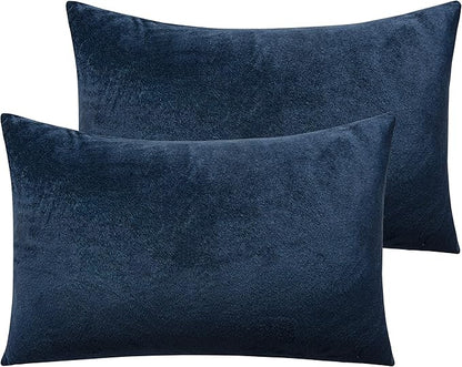 NTBAY 2 Pack Zippered Velvet Queen Pillowcases, Super Soft and Cozy Luxury Fuzzy Flannel Pillow Cases with Zipper, 20x30 Inches, Navy Blue