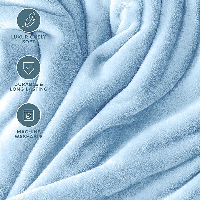 Bare Home Fleece Blanket - Throw/Travel - Ultra-Soft Lightweight for Bed, Sofa, and Couch - Luxury Microplush - Cozy Warm Blanket (Throw/Travel, Light Blue)