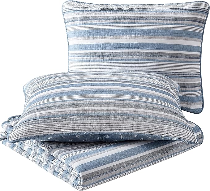 Nautica - Twin Quilt Set, Soft & Breathable Cotton Bedding with Medium Weight Feel, Reversible 2 Piece Bed Set with Matching Pillowcase (Jettison Grey)