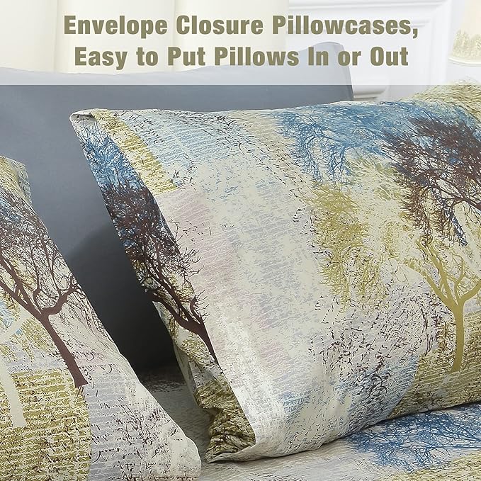 JSD Rustic Print Sheet Set Twin Size, 3 Piece Tree Pattern Soft Microfiber Bedding Sheets Extra Deep Pocket