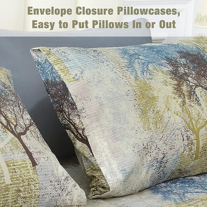 JSD Rustic Print Sheet Set Twin Size, 3 Piece Tree Pattern Soft Microfiber Bedding Sheets Extra Deep Pocket