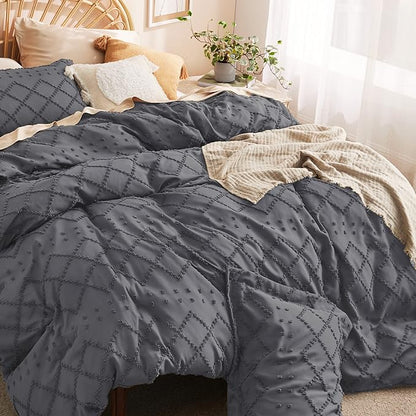 Bedsure Boho Duvet Cover Queen Size - Dark Grey Breathable & Soft Boho Bedding, Machine Washable Comforter Cover for All Seasons, Includes 1 Duvet Cover 90"x90" with 2 Pillow Shams & Zipper Closure