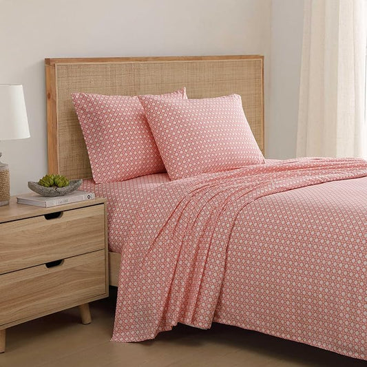Tommy Bahama - Queen Size Sheet Set, 100% Cotton Percale Bedding with a Crisp & Cool Feel, Bed Sheets with Matching Fitted Sheet & Pillowcases (Bahama Isle Orange)