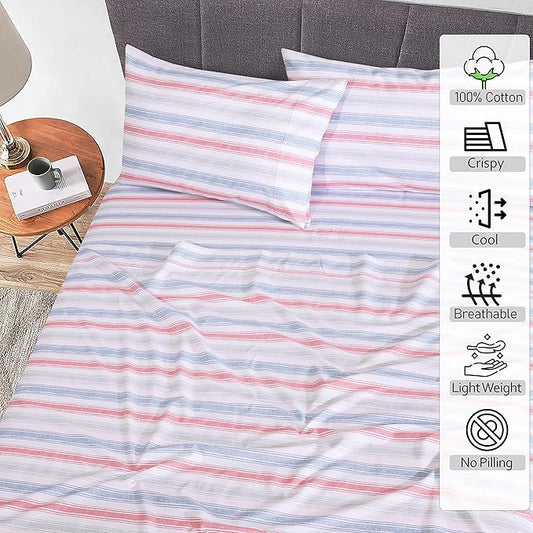 RUVANTI 100% Cotton Sheets – King Size Percale Bedding, Cooling & Breathable Floral Design, Durable with a Crisp, Soft & Comfortable Feel, 16" Deep Pocket, 4-Piece Set, Times