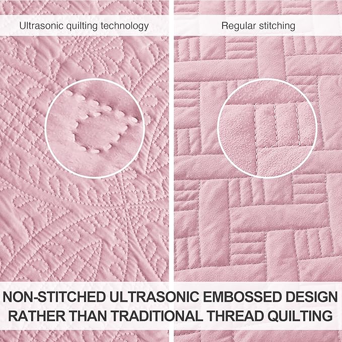 Love's cabin King Size Quilt Set Pink Bedspreads - Soft Bed Summer Lightweight Bedspread Comforter - Modern Style Coin Pattern Coverlet for All Season - 3 Pieces (1 Quilt, 2 Pillow Shams)