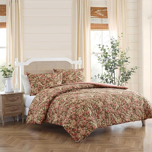 Laura Ashley - King Comforter Set, Soft Cotton Bedding with Matching Shams, Floral Home Decor, Oeko-Tex Certified (Bloomsbury Brown, King)