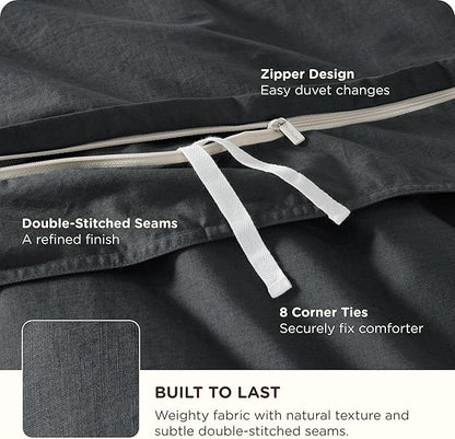 Bedsure Cotton Duvet Cover Oversized King - Luxury Slub Weave 100% Cotton Duvet Cover Set, PureWoven Bedding Set with a Linen Like Textured, Easy Change, Charcoal, 120" x 98"