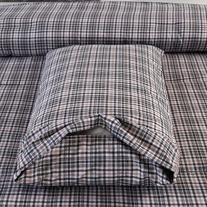 SDIII 3PCS Brown Gingham Comforter Set Full 100% Washed Microfiber Lightweight Gingham Bedding Full Farmhouse Shabby Chic Checkered Bedding Brown