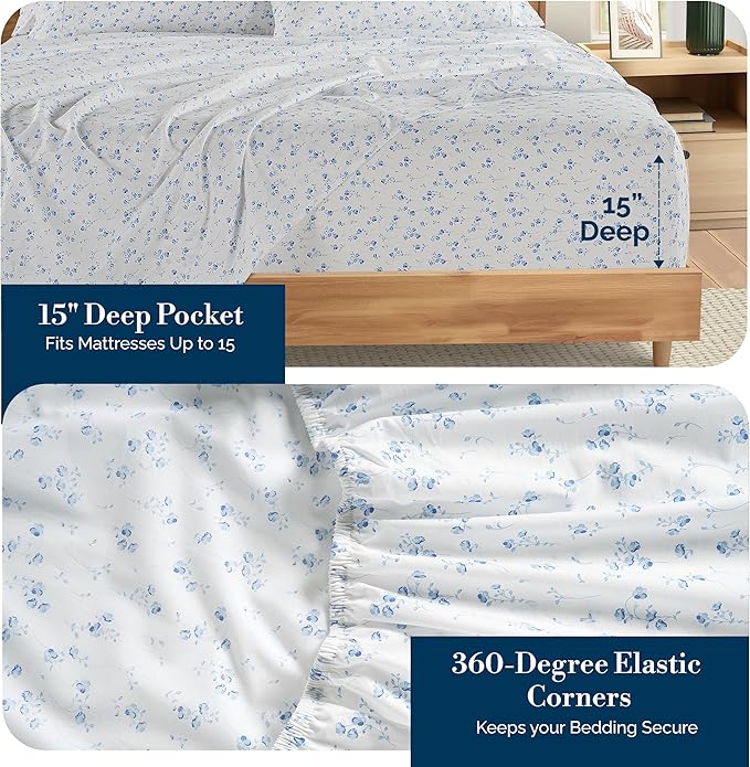 Casa Platino King Bed Sheets Set – 6 Piece Set Made from Natural 100% Cotton Sheets King, Soft Breathable Fabric, Tailored Fit with 15" Deep Pockets, Ideal for Modern Homes & Guest Beds – Floralis