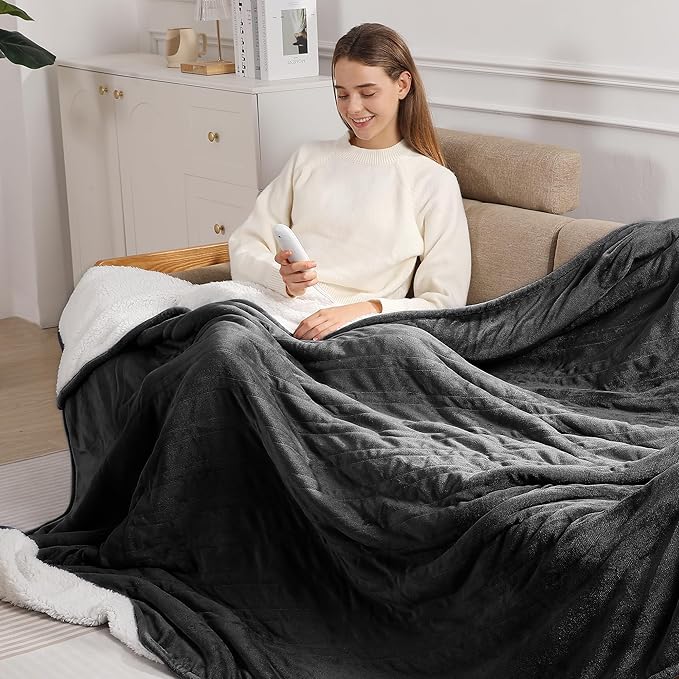 Heating Blanket Heated Throw 50''X60'' - Electric Throw Soft Plush Sherpa with 5 Heating Level & 4 Hour Auto Off, ETL Certified & Overheat Protection, Warm Gifts for Grandma (Dark Gray)