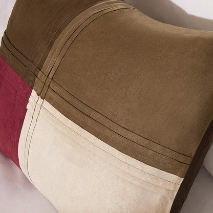 Madison Park Cozy Comforter Set Casual Blocks Design All Season, Matching Bed Skirt, Decorative Pillows, King(104"x92"), Red Brown, 7 Piece