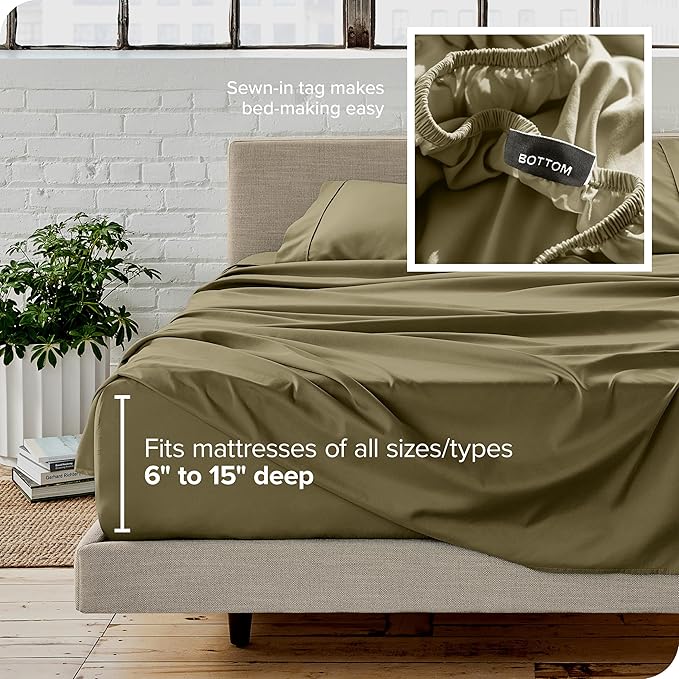 Bare Home Full XL Sheet Set - 1800 Ultra-Soft Microfiber Full Extra Long Bed Sheets - Double Brushed - Deep Pockets - Easy Fit - 4 Piece Set - Bedding Sheets & Pillowcases (Full XL, Olive)