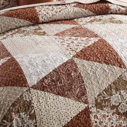 HoneiLife Quilt Set King Size - 3 Piece Microfiber Quilts Reversible Bedspreads Patchwork Coverlets Floral Bedding Set All Season Quilts with Triangle and Floral Print Pattern