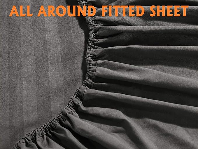 Elegant Comfort Best, Softest, Coziest 6-Piece Sheet Sets! - 1500 Premier Hotel Quality Luxurious Wrinkle Resistant 6-Piece Damask Stripe Bed Sheet Set, Full Grey