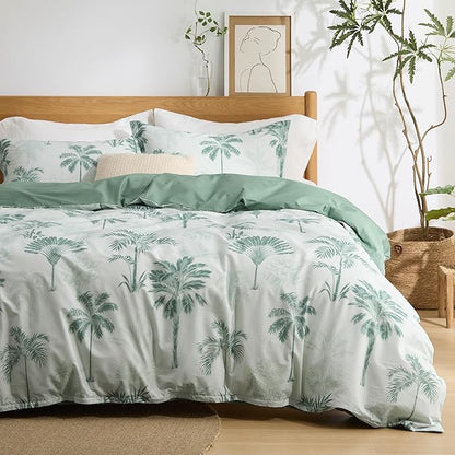 Bedsure Duvet Cover King Size - 100% Cotton Reversible Floral King Duvet Cover Set with Zipper Closure, 3 Pieces Soft & Breathable PureWoven Green Milieu Bedding Set with 2 Pillow Shams 20"x36"