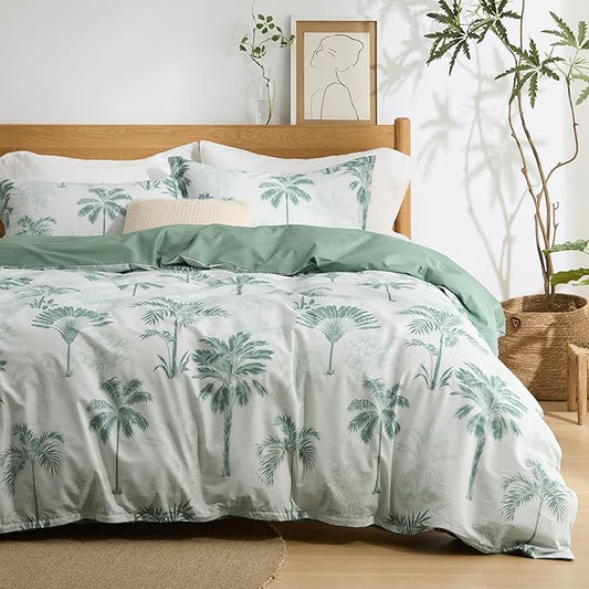 Bedsure Duvet Cover King Size - 100% Cotton Reversible Floral King Duvet Cover Set with Zipper Closure, 3 Pieces Soft & Breathable PureWoven Green Milieu Bedding Set with 2 Pillow Shams 20"x36"