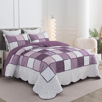 HoneiLife Quilt Set King Size - Lightweight Bedspreads 106x96, Tufted Quilts 3-Piece, Patchwork Coverlet Rustic Bedding Sets All Season Quilts